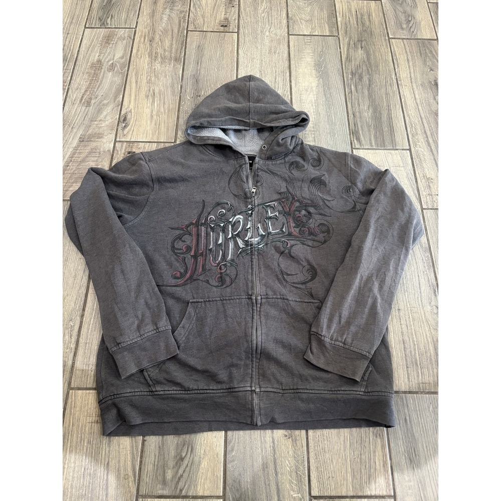 Hurley Men's XL Full Zip Hoodie Sherpa Lined Gray Graphic Sweatshirt